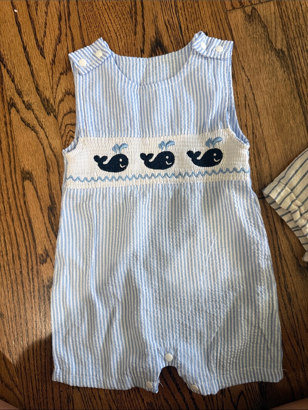 Blue Striped Whale Embroidered Kids Pajamas Romper